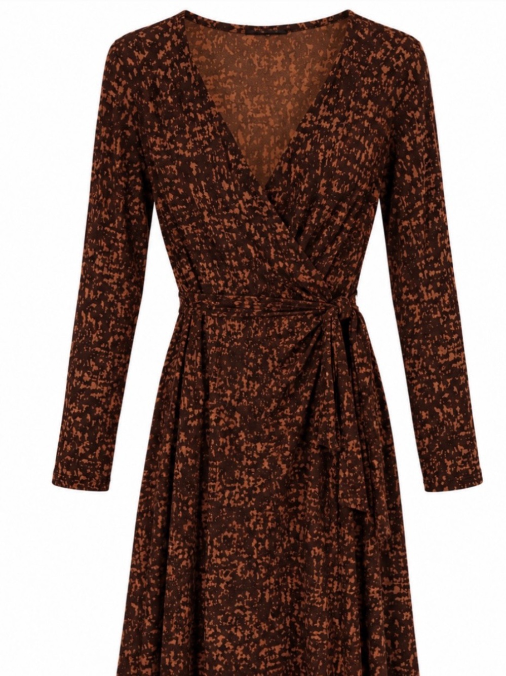 Women’s Brown Wrap Dress with Abstract Print
